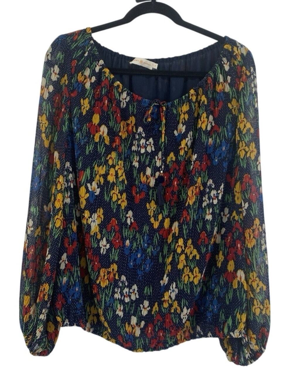 TORY BURCH Josephine Peasant Floral Sheer Blouse Top size M